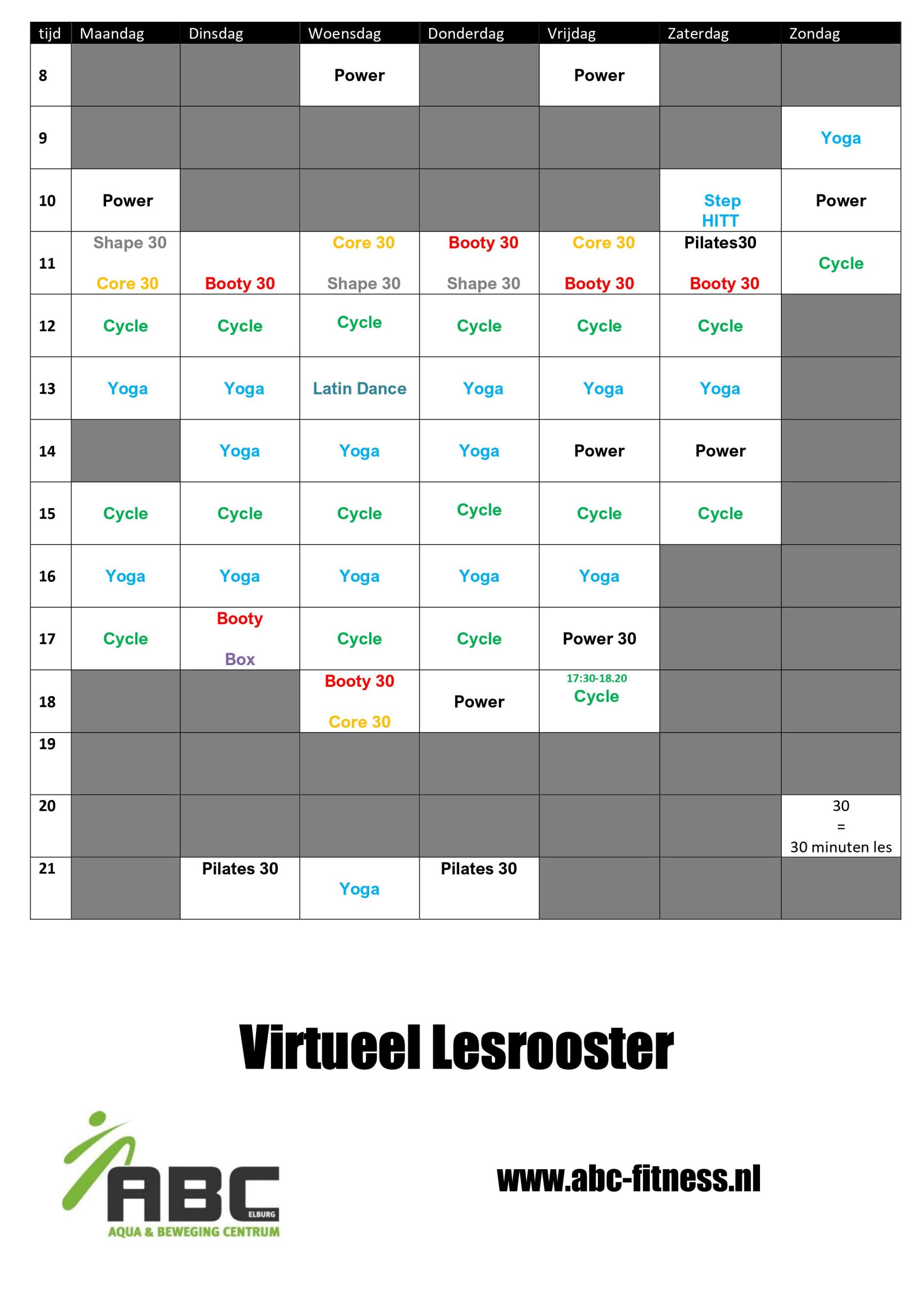 ABC Fitness Lesrooster