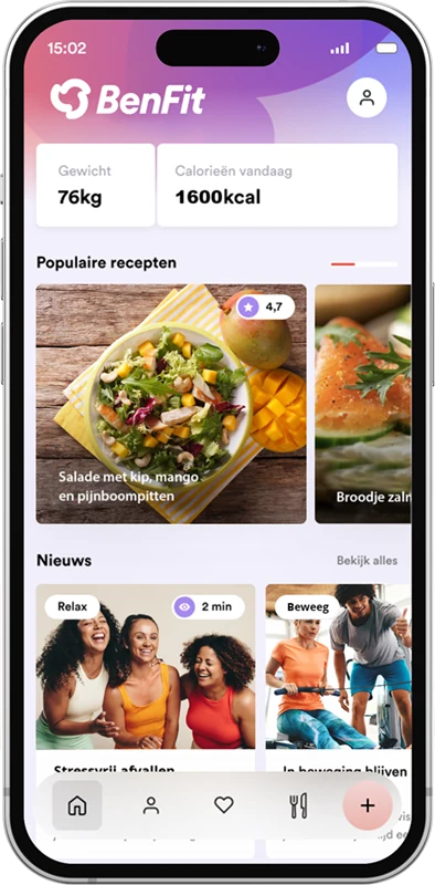 De app van ABC Fitness op een telefoon
